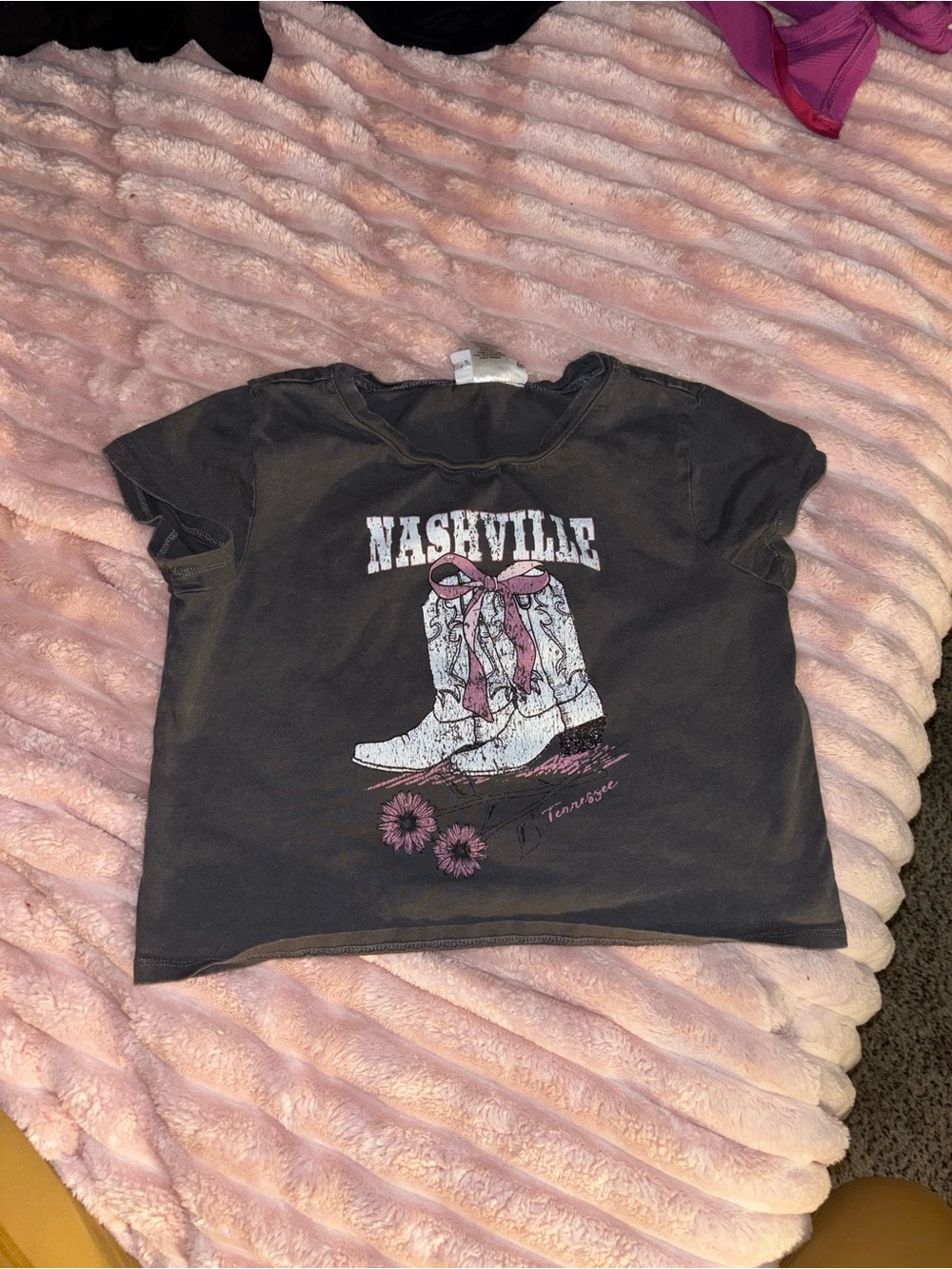 Kids Nashville Graphic Tee - Black with Pink Accents